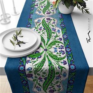 رانر طرح کاشیکاری 3 - سایز 40 در 140 سانتیمتر - جنس دو رو مخمل پورش - کیفیت عالی
