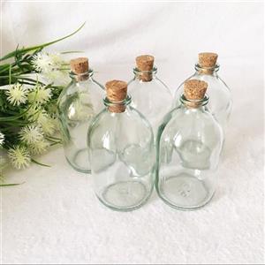 بطری شیشه ای با درب چوب پنبه بسته 5 عدد ابعاد ارتفاع 10 قطر کف شیشه 5 سانتیمتر