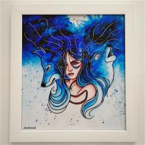 تابلو ویترای طرح افسانه گرگ ها ابعاد 30*35