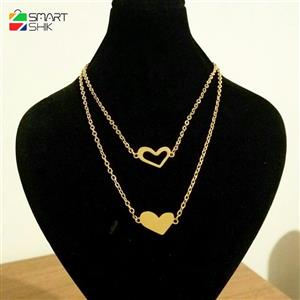 گردنبند دو رج استیل زنانه، طرح قلب، هدیه مناسب ولنتاین