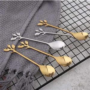 قاشق چای خوری بسته 6 عددی طرح برگ رنگ طلایی و نقره ای و رزگلدبا 