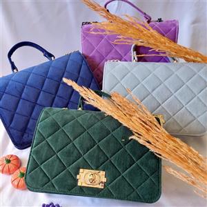 کیف دستی و دوشی  شنل مخمل به رنگ بنفش و سرمه ای و سبز