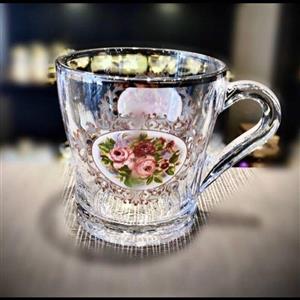 فنجان کروم لب نقره گل رز