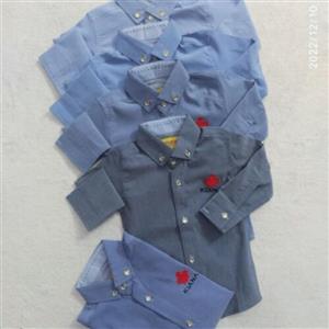 پیراهن پسرانه پارچه تنسل کشی آبی در 5 رنگ سایز  2 تا 12 سال