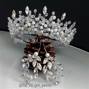 تاج و گوشواره عروس تاج عروس تاج فرحی تاج سفید تاج مرواریدی