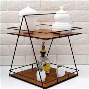 استند دوطبقه فلزی مستطیل کف چوبی