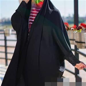 چادر مشکی مدل خبرنگاری مچ نگینی جنس کرپ مهاراجه ایرانی بسیار مشکی با ایستایی عالی