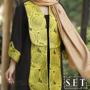 مانتو مزون دوز ژاکارد مدل گلنوش رنگ‌زرد برند SET