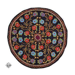 رومیزی گرد پته دوزی طرح یاسمن سرمه ای آستردوزی شده (پته صبا)
