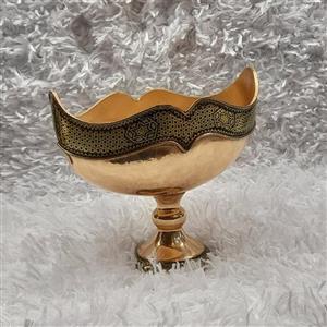 کشکول پایه دار کوچک مس و خاتم کاری(طرح لبه خاتم)
