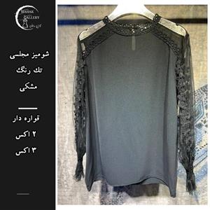 شومیز مجلسی تک رنگ مشکی قواره دار مناسب برای سایز 42-44