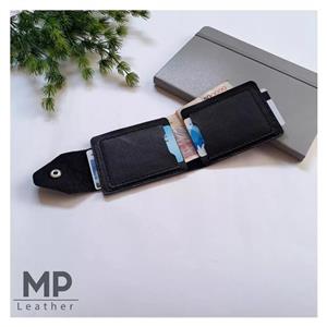 کیف پول جیبی و کارت دکمه دار ، مردانه، چرم طبیعی مشکی و دستدوز