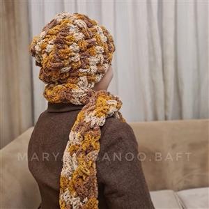 کلاه و شالگردن بلندِ پافی مریم بانو، بزرگسال سایز سال 12 در دو متر و 30 ،فوق العاده نرم  و لطیف