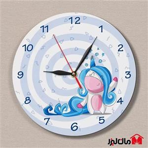 ساعت دیواری فانتزی  مدل یونیکورن  مو آبی  مخصوص اتاق کودک  مان لیزر