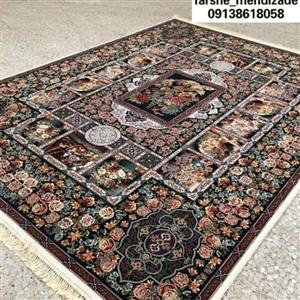 فرش 700 شانه طرح باغ ارم، رنگ سورمه ای، تراکم 2550، 9 متری