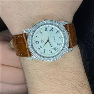 ساعت نقره مردانه  بند چرمی با  موتور ژاپن