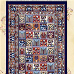گلیم ماشینی کاشان طرح خشتی سرمه ای(2/25×1/5)