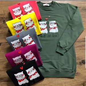 بلوز  دورس آستین بلند ،  دو نخ، طرح گربه قهر و آشتی