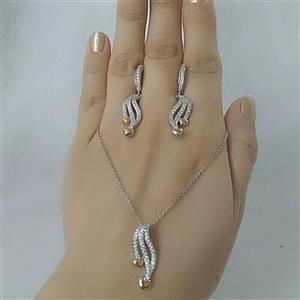 نیم ست تمام نقره زنانه ایتالیایی با آبکاری طلا سفید و رزگلد عیار 925 ضد حساسیت بدون ریزش نگین 