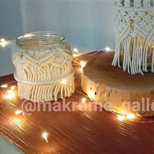 شیشه مکرومه گلدان مکرومه شمعدان مکرومه