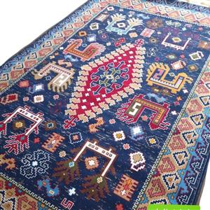 گلیم فرش ماشینی طرح جدید 4 متری نقشه ارغوان 150در 225سانتیمتر رنگ سرمه ای