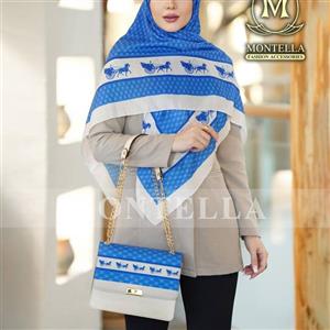 ست روسری یا شال و کیف پاسپورتی آبی کرم برند مونتلا  به سراسر کش