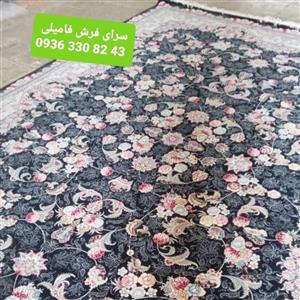 فرش ماشینی صد در صد نخ 6 متری 700 شانه تراکم 2550  نقشه الماس سرمه ای