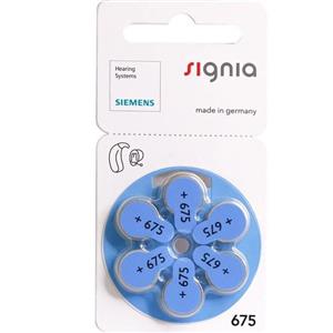 باتری سمعک مارک signia  شماره 675 هر ورق شامل 6 عدد باتری zinc air ساخت کشور آلمان