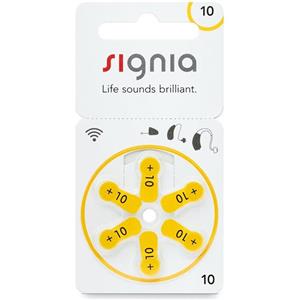 باتری سمعک شماره 10 مارک  signia هر ورق شامل 6 عدد باتری zinc air