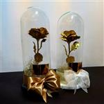 گل رز مصنوعی فلزی با حباب شیشه ای کد 888 عالیجناب رز فلزی در سه رنگ  جذاب  گل رز  با باکس بلور در ارتفاع حدود 30cm
