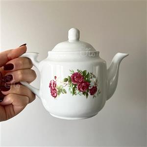 قوری چینی میلاد مدل گل سرخی استوانه ای سایز کوچک