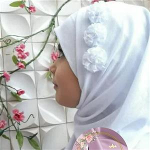 مقنعه دو تکه بچه گانه نخی دارای هد بند و مقنعه دارای رنگبندی
