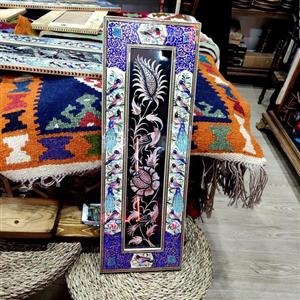 تابلو قلم زنی مسی با قاب خاتم و نقاشی مینیاتور  20*55 