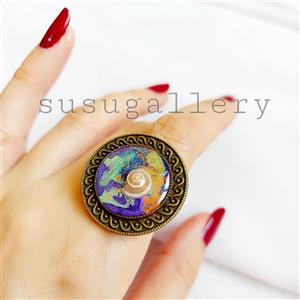 انگشتر  زنانه برنزی دایره ای رزینی 
