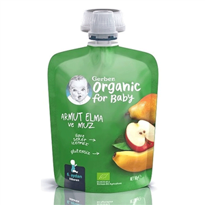 پوره ساندیسی ارگانیک گربر با طعم سیب موز و گلابی حجم 90 گرم gerber