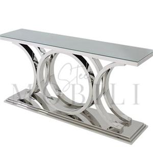 میز کنسول یانا، ابعاد 120×35××85، ورقکاری شده، صفحه شیشه مشکی،. آبکاری سیلور، 
