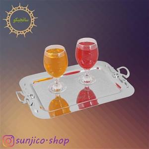سینی پذیرایی استیل طرح دسته پاپیونی بدون پایه کوچک (نقره ای)