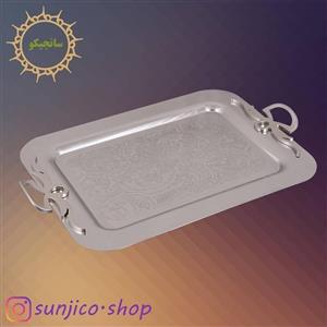 سینی پذیرایی استیل طرح دسته پاپیونی بدون پایه بزرگ(نقره ای)