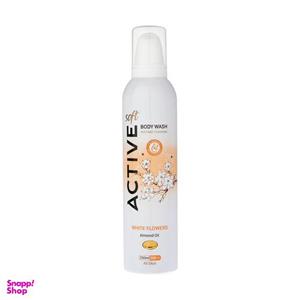 فوم شستشو بدن اکتیو مدل حاوی روغن بادام و رایحه گل‌های سفید حجم 250 میلی لیتر