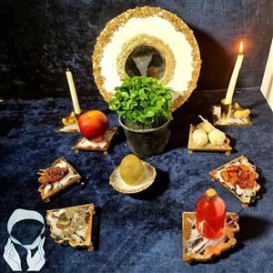 هفت سین رزینی خاص 9 تکه با آینه و شمعدان  طرح سه  گوشه