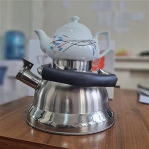 کتری قوری سوتی استیل  کف چدن مارک amd  کتری خارجی 3 لیتر