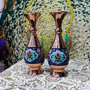 گلدان مس و پرداز  20 سانتی اعلی (پرداز  آبی روشن)