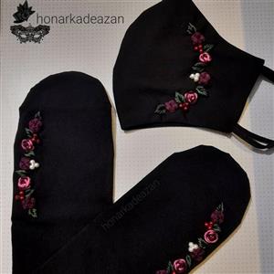 جوراب وماسک گلدوزی پنج گل بنفش