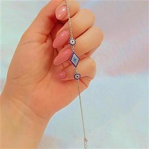 دستبند نقره زنانه طرح چشم نظر لوزی عیار 925استاندارد بدون ریزش نگین ضد حساسیت 