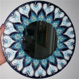 آینه دکوراتیو نقطه کوبی شده روی بشقاب سفال ضد آب سایز 30 سانتیمتر