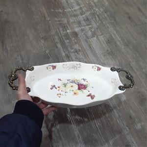 دیس بیضی نیم گود گل سرخی دسته پیوتر کیفیت عالی مناسب پذیرایی بسیار شیک