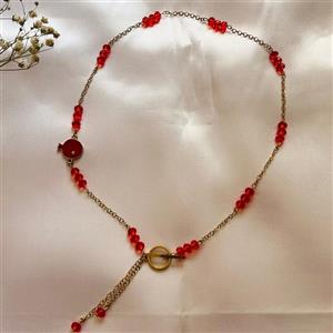 گردنبند زنانه استیل با مهره های کریستالی قرمز ویژه یلدا