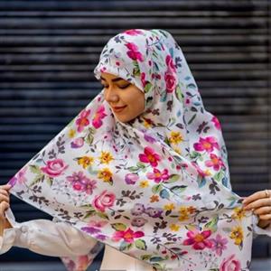 روسری سوپر نخ، طرح گلدار ، قواره 120، دور دست دوز