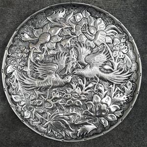 بشقاب قلم زنی 25سانت زرین مس کار هنرمندان زنجانی 