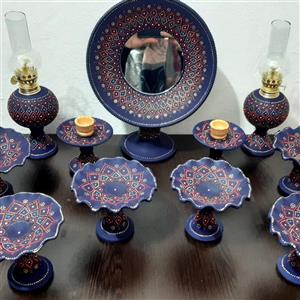 هفت سین پایه دار سفالی نقطه کوبی شده هنرکده سدنا  رنگ سورمه ایی